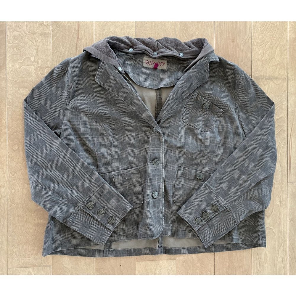 Gitano Brown Jacket with Hoodie Button-Up Coat Size 28W